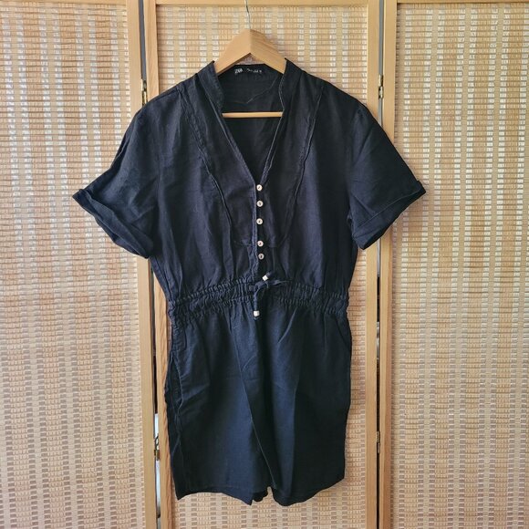 Zara Pants - ZARA Black Linen Blend Jumpsuit